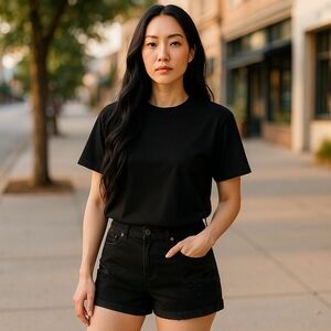 New York & Company Soho Women's Bowery 4" Black Distressed Denim Shorts Size 10